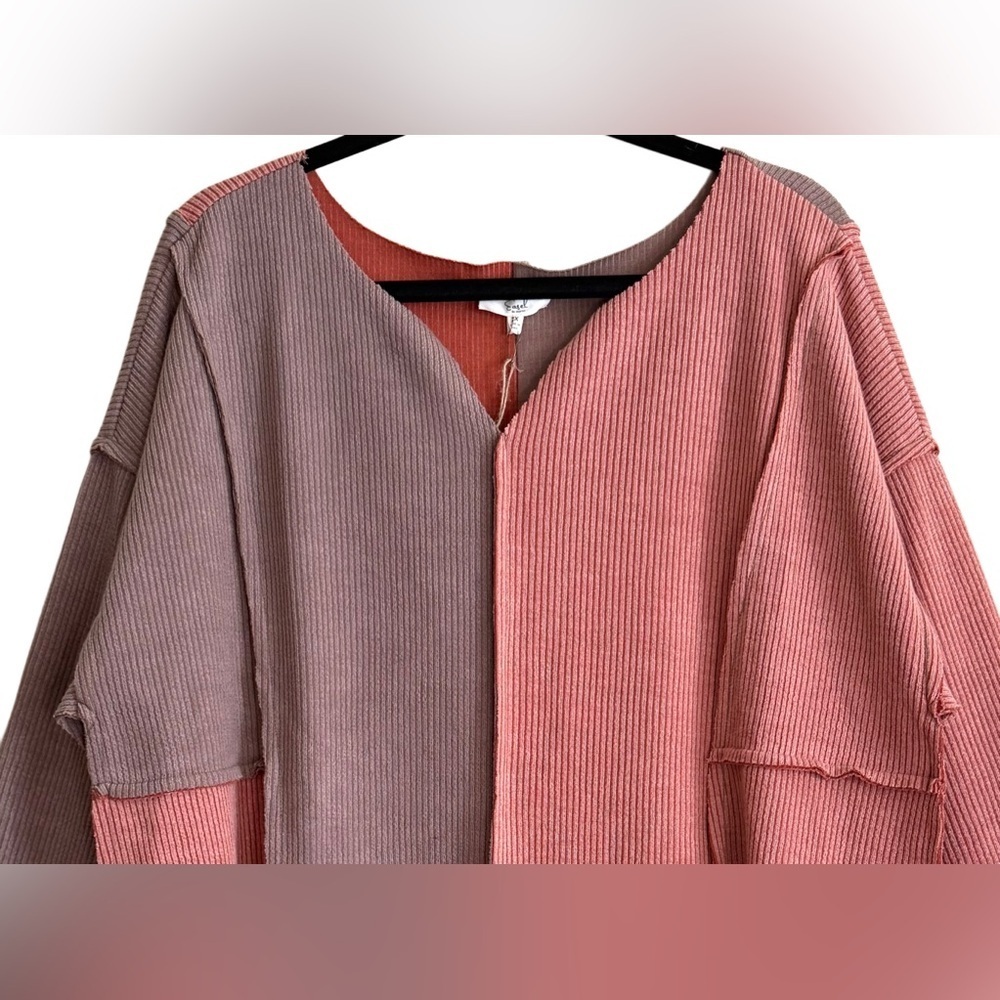 EASEL Boho Lagenlook Colorblock Patchwork Ribbed Knit Lightweight Sweater 2X NWT - Picture 2 of 9